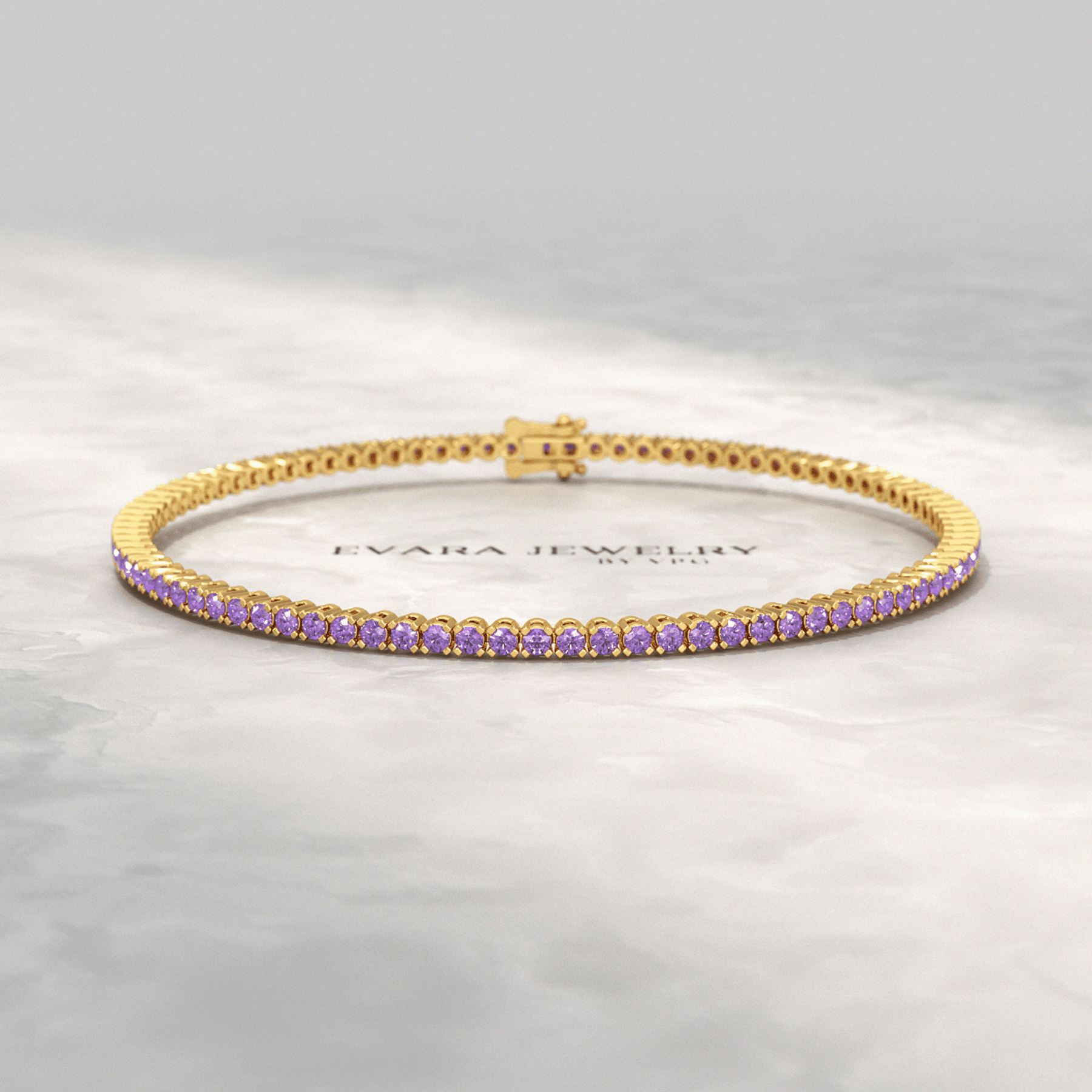 3.24 Carat Purple Amethyst Tennis Bracelet in 14K/18K Solid Gold - Evara Jewelry LLC