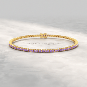 3.24 Carat Purple Amethyst Tennis Bracelet in 14K/18K Solid Gold - Evara Jewelry LLC