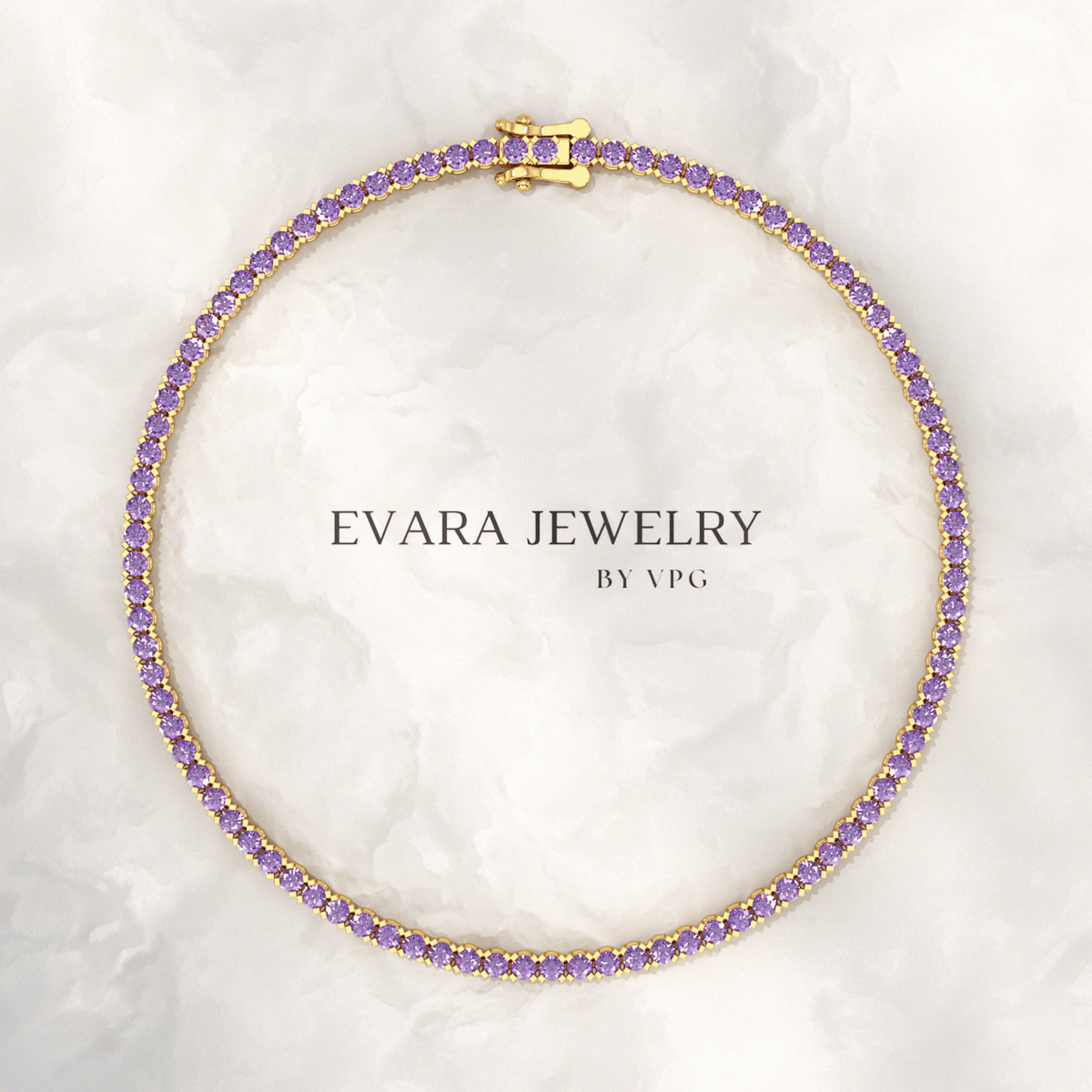 3.24 Carat Purple Amethyst Tennis Bracelet in 14K/18K Solid Gold - Evara Jewelry LLC