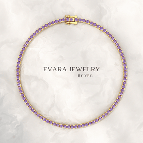 3.24 Carat Purple Amethyst Tennis Bracelet in 14K/18K Solid Gold - Evara Jewelry LLC