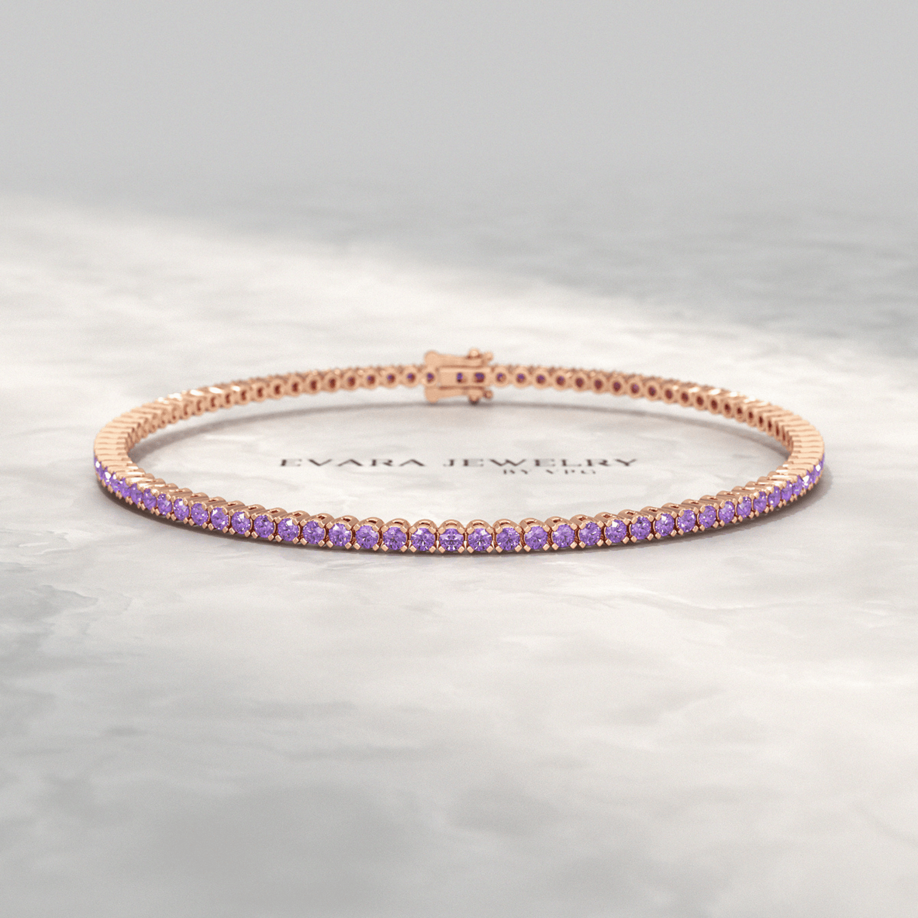 3.24 Carat Purple Amethyst Tennis Bracelet in 14K/18K Solid Gold - Evara Jewelry LLC