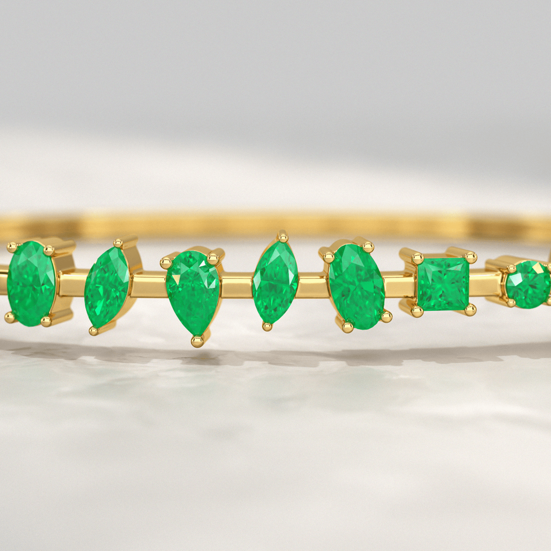 3.25 Carats Lab Grown Emerald Minimalist Cuff Bangle Bracelet - Evara Jewelry LLC