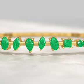 3.25 Carats Lab Grown Emerald Minimalist Cuff Bangle Bracelet - Evara Jewelry LLC