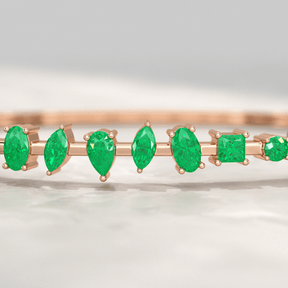 3.25 Carats Lab Grown Emerald Minimalist Cuff Bangle Bracelet - Evara Jewelry LLC