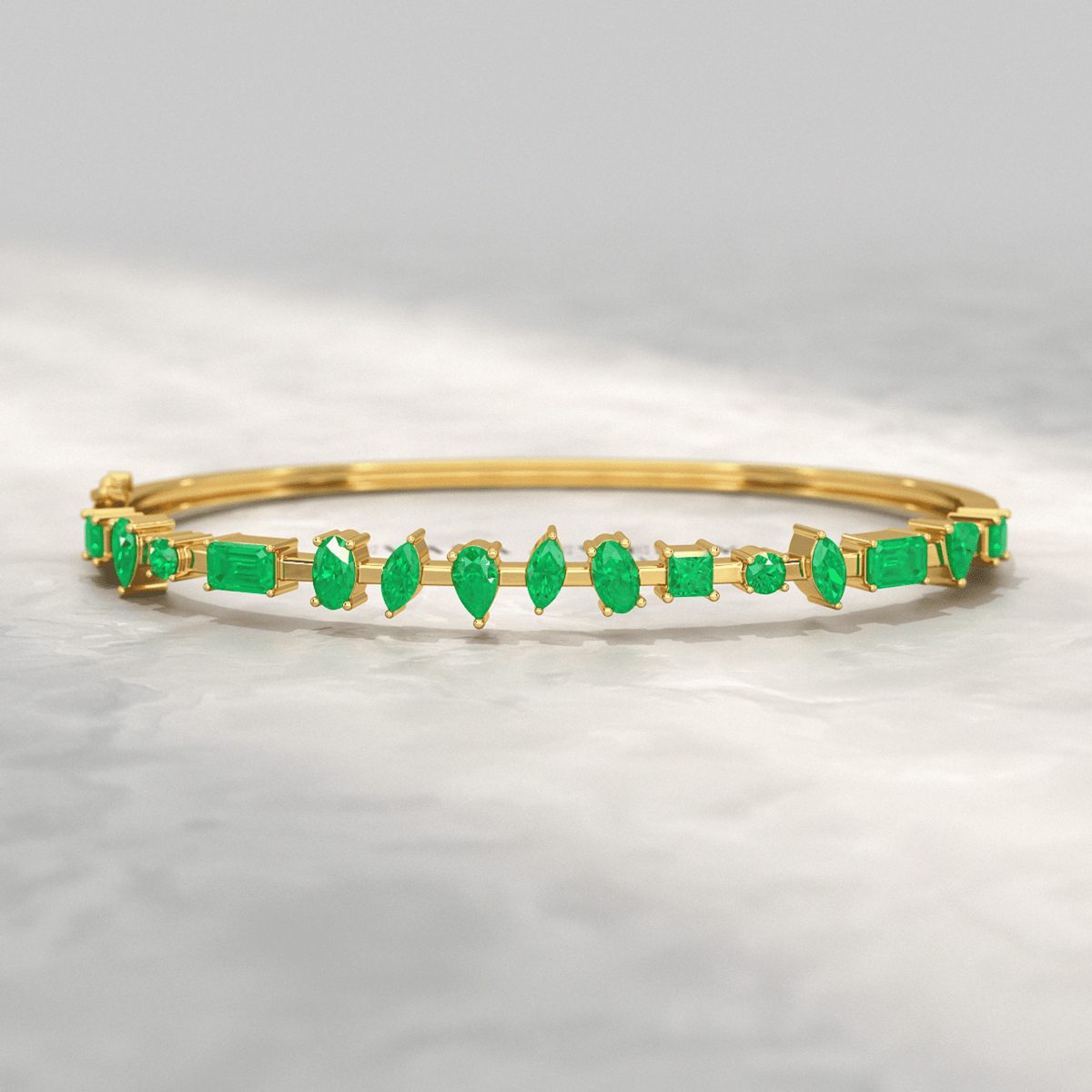 3.25 Carats Lab Grown Emerald Minimalist Cuff Bangle Bracelet - Evara Jewelry LLC