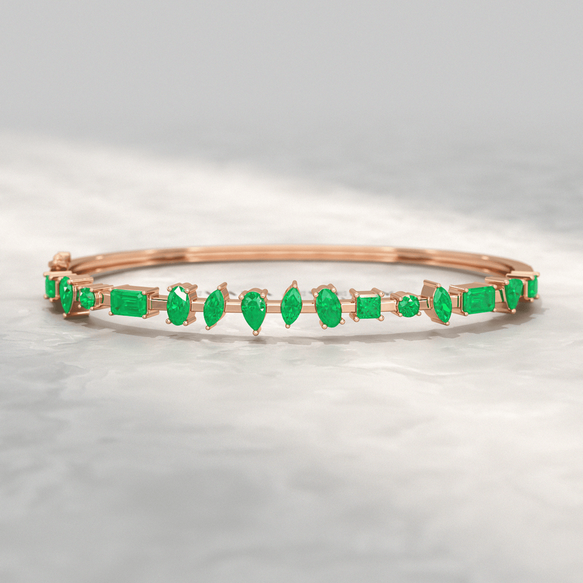 3.25 Carats Lab Grown Emerald Minimalist Cuff Bangle Bracelet - Evara Jewelry LLC