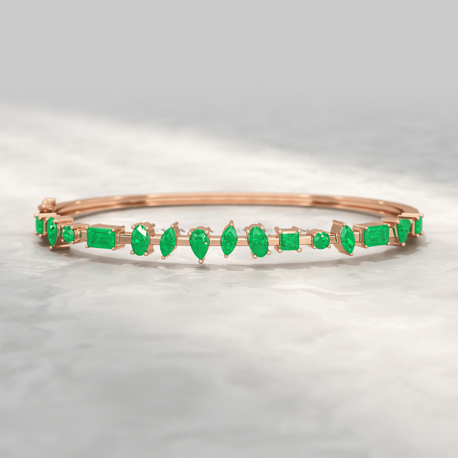 3.25 Carats Lab Grown Emerald Minimalist Cuff Bangle Bracelet - Evara Jewelry LLC