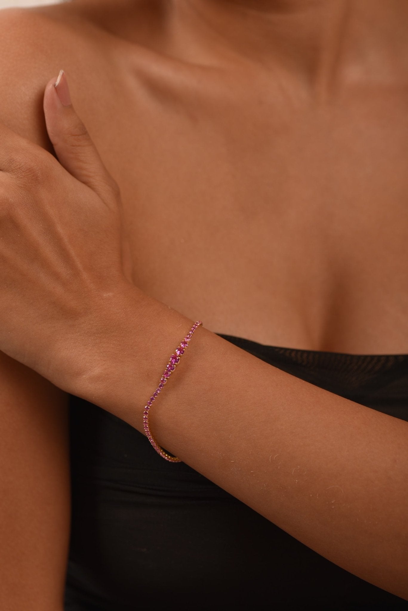 3.36 Carat Natural Pink Sapphire Graduated Tennis Bracelet in 14K/18K Solid Gold - Evara Jewelry LLC