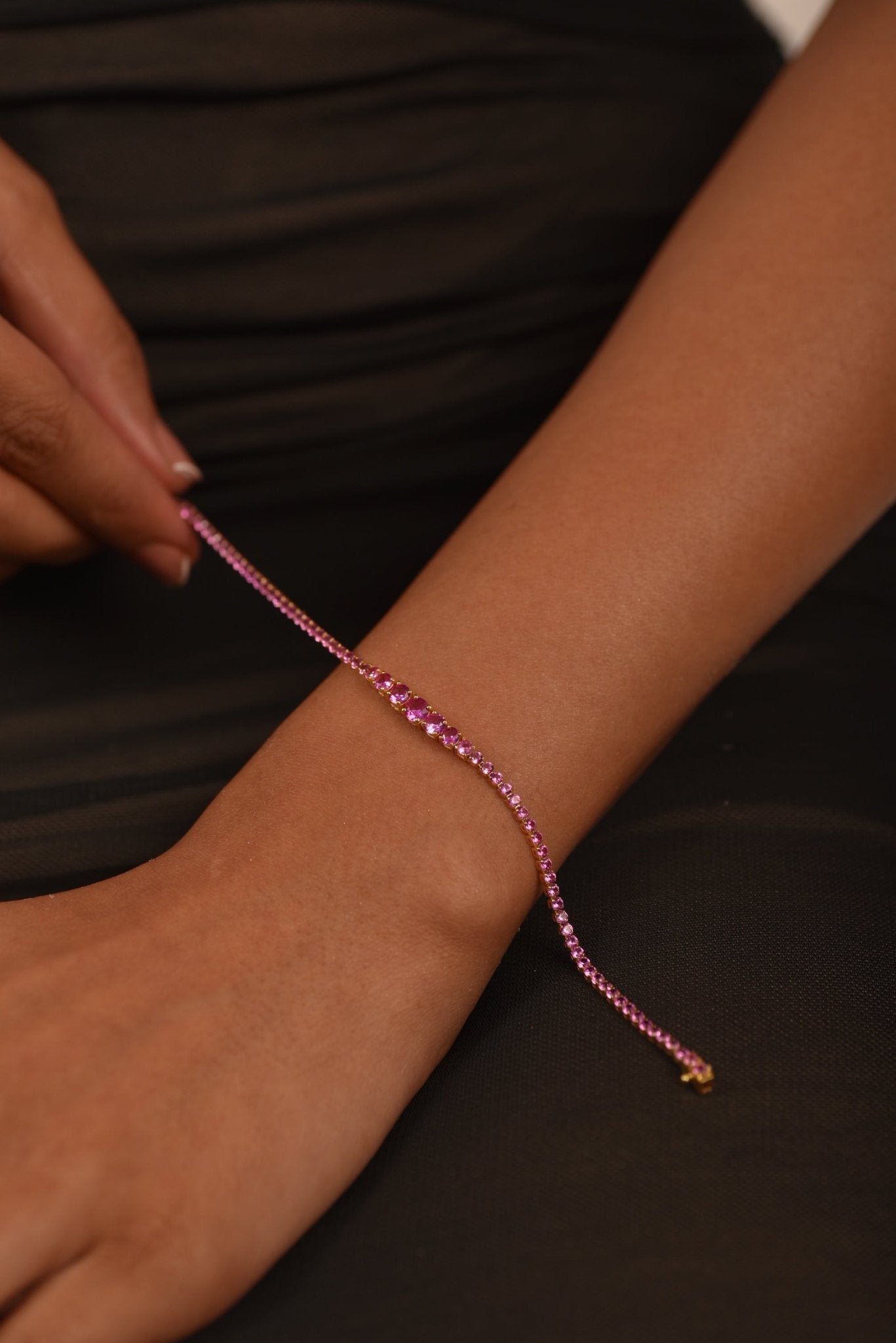 3.36 Carat Natural Pink Sapphire Graduated Tennis Bracelet in 14K/18K Solid Gold - Evara Jewelry LLC