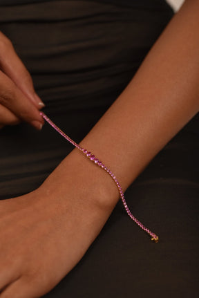 3.36 Carat Natural Pink Sapphire Graduated Tennis Bracelet in 14K/18K Solid Gold - Evara Jewelry LLC