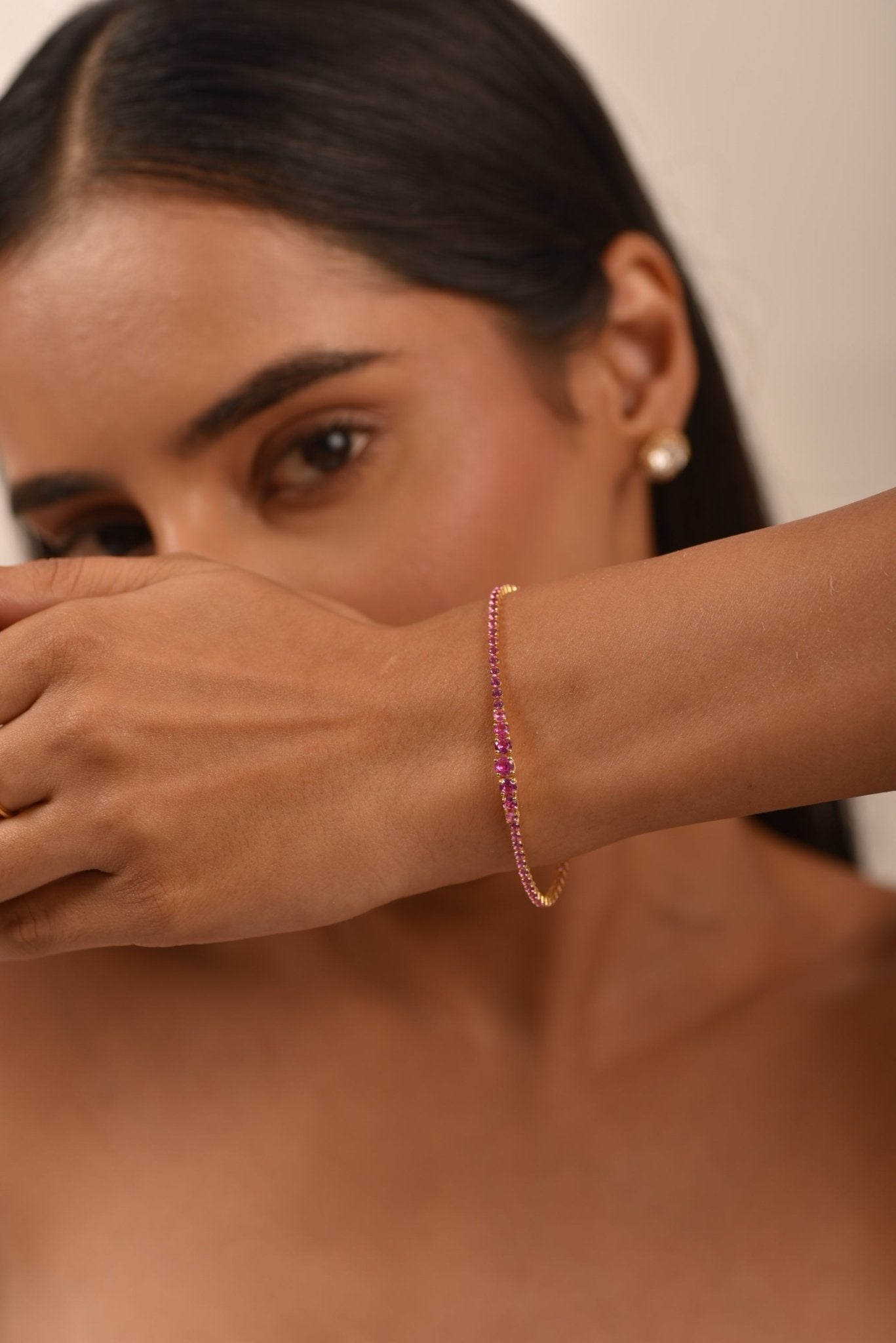 3.36 Carat Natural Pink Sapphire Graduated Tennis Bracelet in 14K/18K Solid Gold - Evara Jewelry LLC