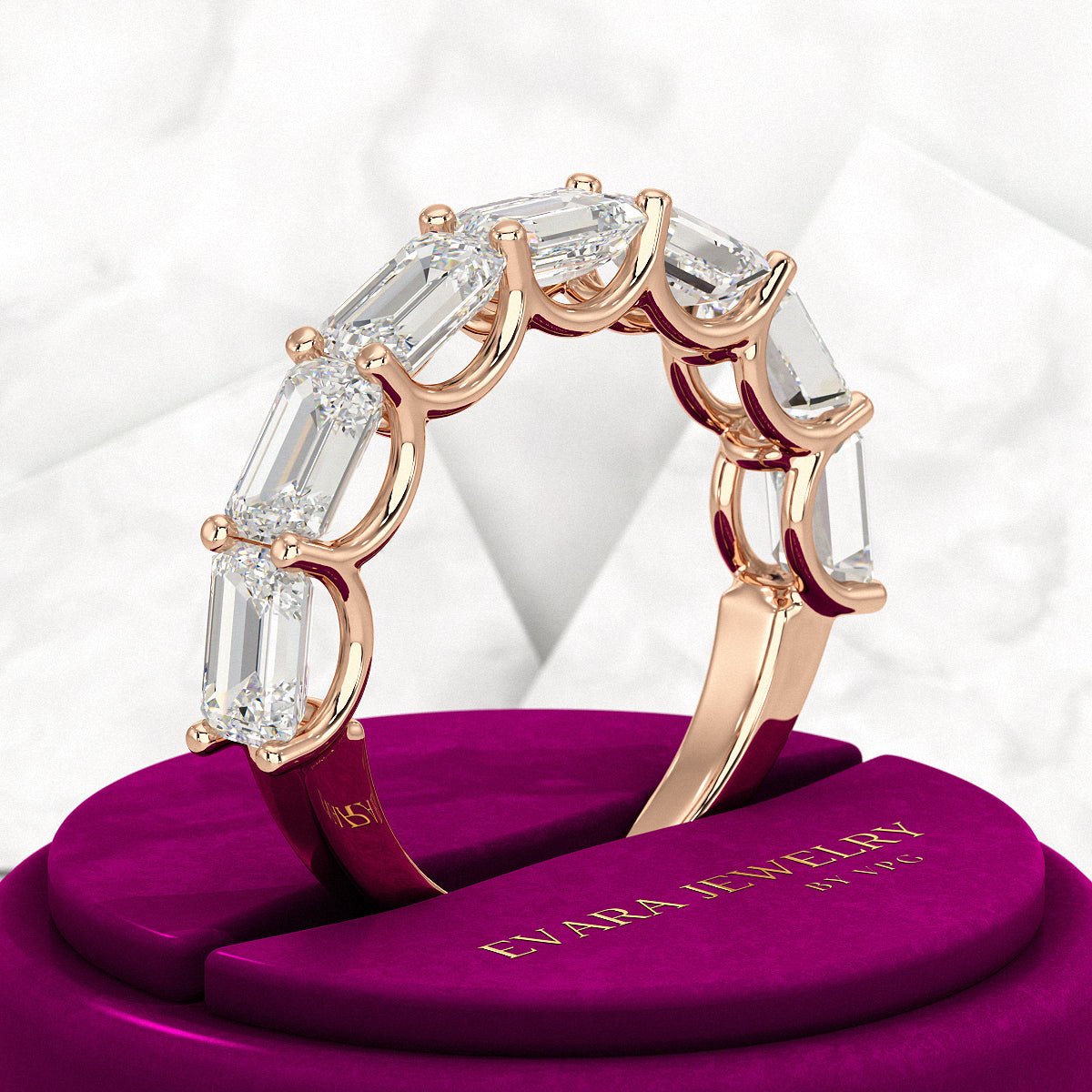 3.50cts East West Emerald Cut Diamond Minimalist Stacking Eternity Band - Evara Jewelry LLC