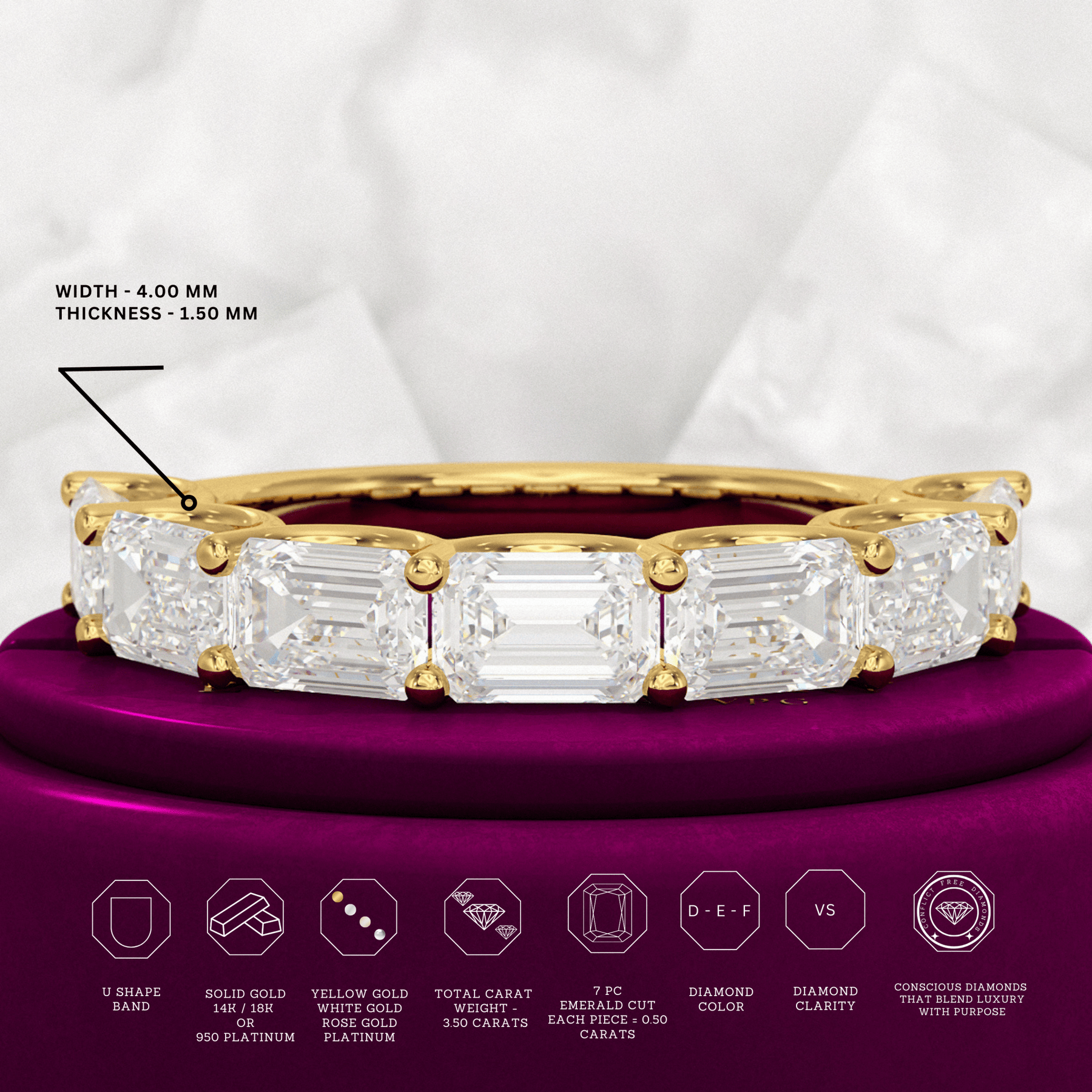 3.50cts East West Emerald Cut Diamond Minimalist Stacking Eternity Band - Evara Jewelry LLC