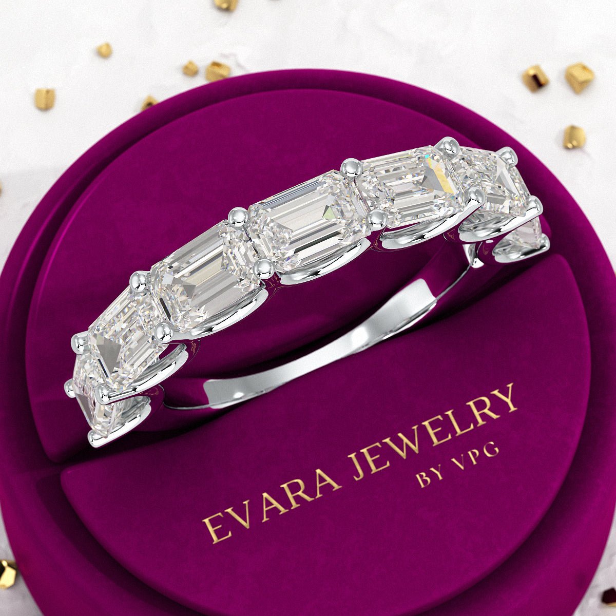 3.50cts East West Emerald Cut Diamond Minimalist Stacking Eternity Band - Evara Jewelry LLC