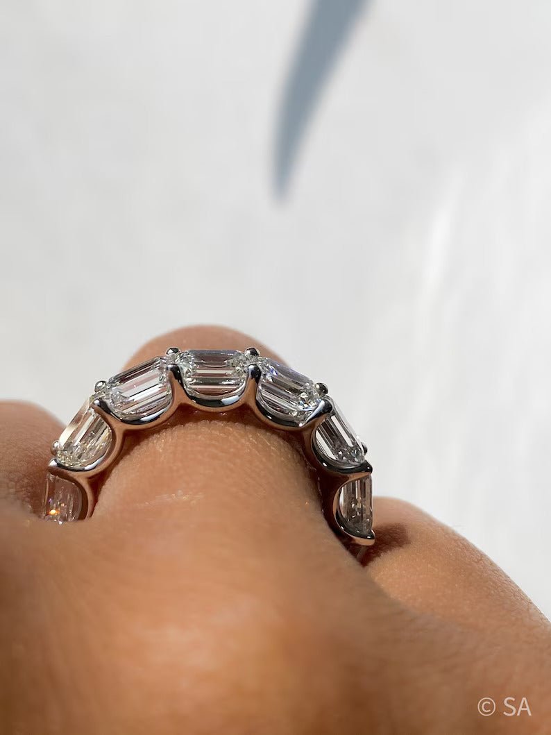 3.50cts East West Emerald Cut Diamond Minimalist Stacking Eternity Band - Evara Jewelry LLC