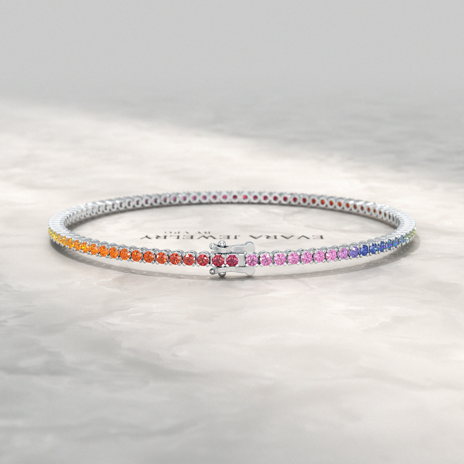 3.18 Carats Natural Rainbow Sapphire Tennis Bracelet in 14K/18K White Gold