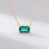 Natural East-West Emerald-Cut Emerald Pendant Necklace in 14K Gold