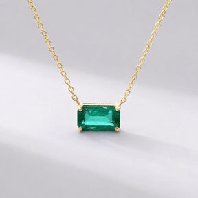 Natural East-West Emerald-Cut Emerald Pendant Necklace in 14K Gold