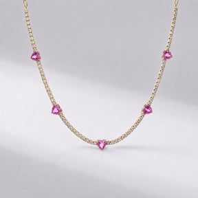 Natural Heart-Cut Pink Sapphire and Lab-Grown Diamond Tennis Necklace