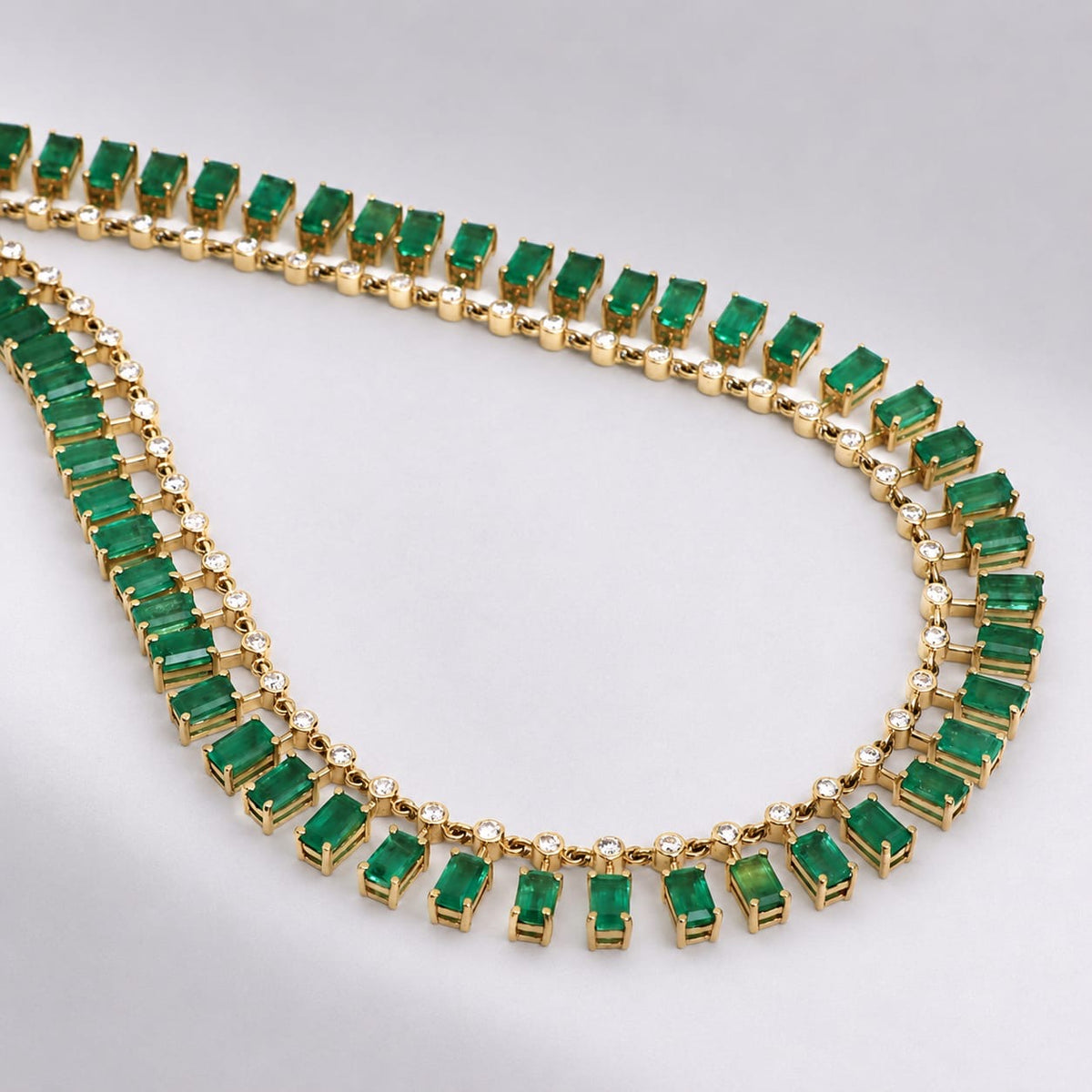 14K Gold Natural Emerald & Diamond Dot Dash Choker Necklace