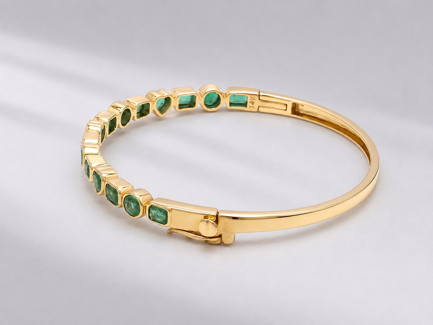 3 Carat Natural Emerald Bezel-Set Cuff Bangle – May Birthstone Bracelet