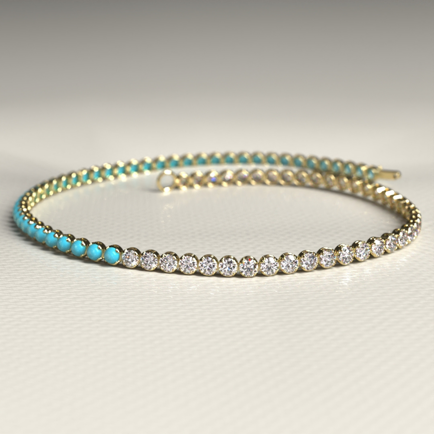 Turquoise & Diamond 50-50 Tennis Bracelet in 14K/18K White Gold