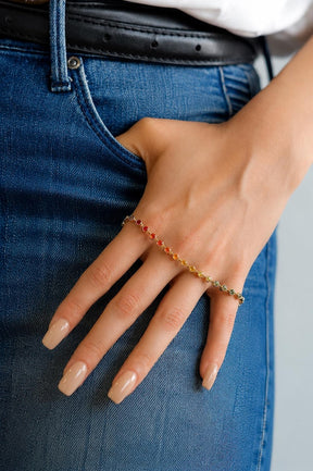 4.45 Carat Natural Rainbow Sapphire Bezel Bracelet: 14K Gold Tennis Bracelet