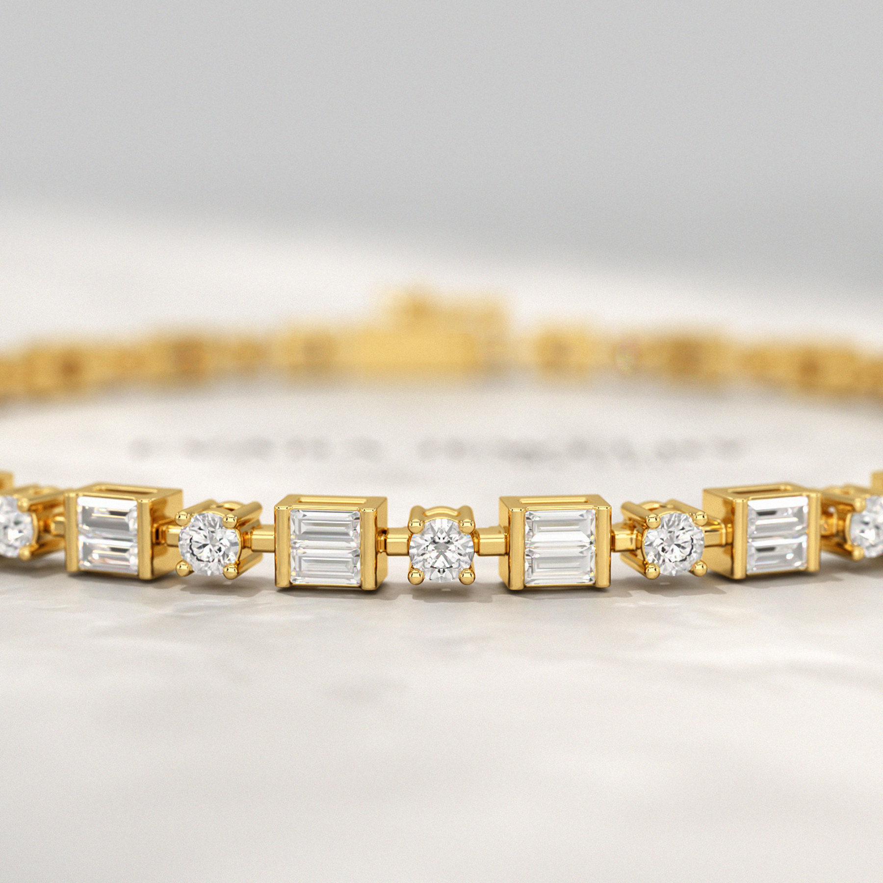 4 Carat Diamond Round & Baguette Statement Bracelet in 10K, 14K, 18K Gold