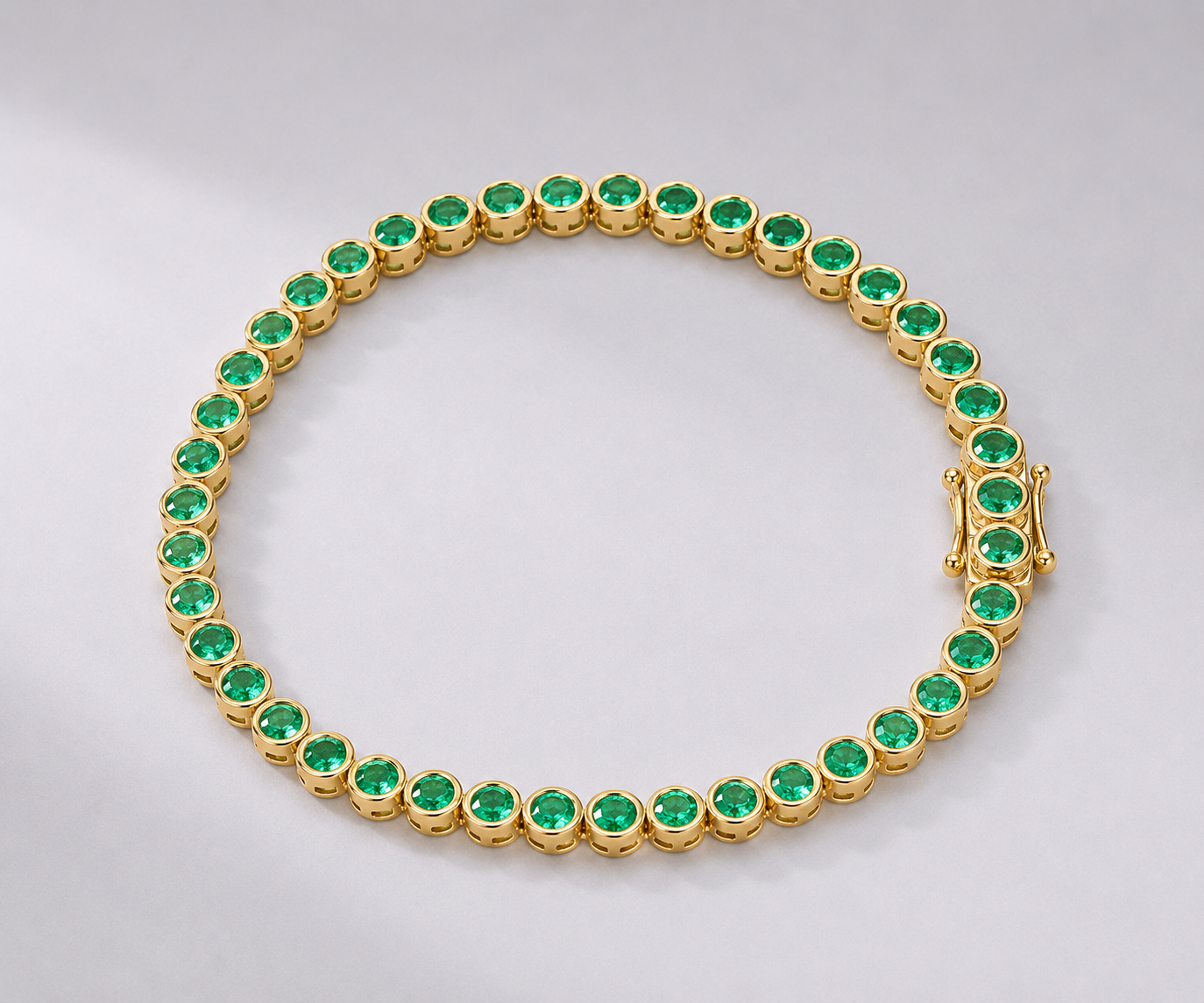 4 Carat Natural Emerald Bezel-Set Tennis Bracelet in 14K Gold