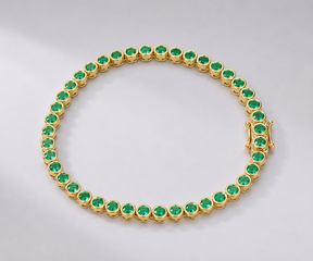 4 Carat Natural Emerald Bezel-Set Tennis Bracelet in 14K Gold