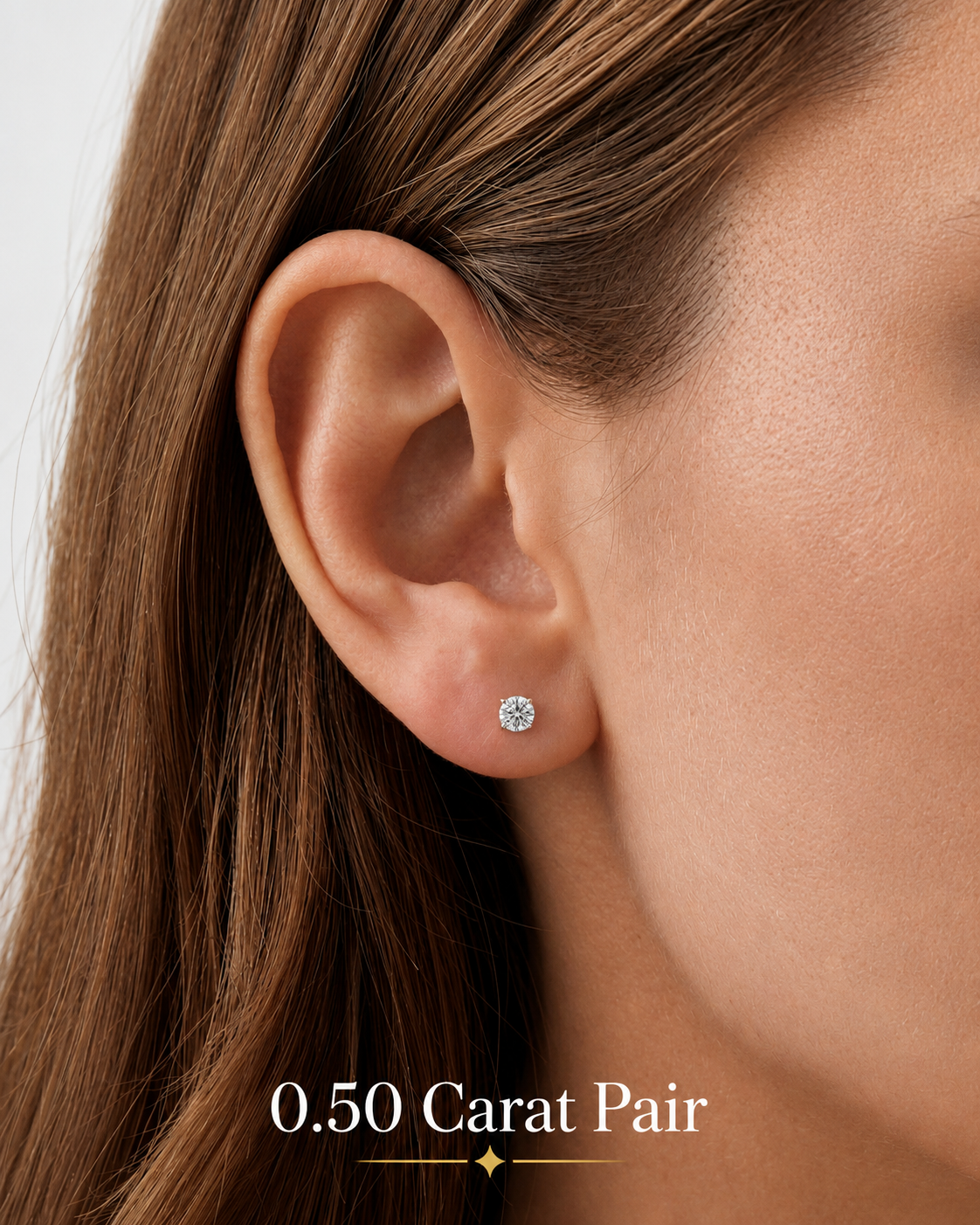 Round Cut Lab Grown Diamond Stud Earrings: 4 Prong Set, Push Back