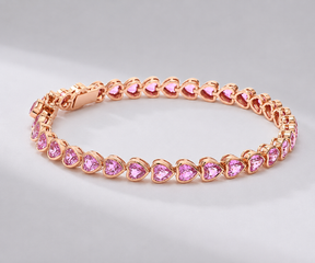 11 Carat Heart-Cut Natural Pink Sapphire Bezel Bracelet in 14K Gold