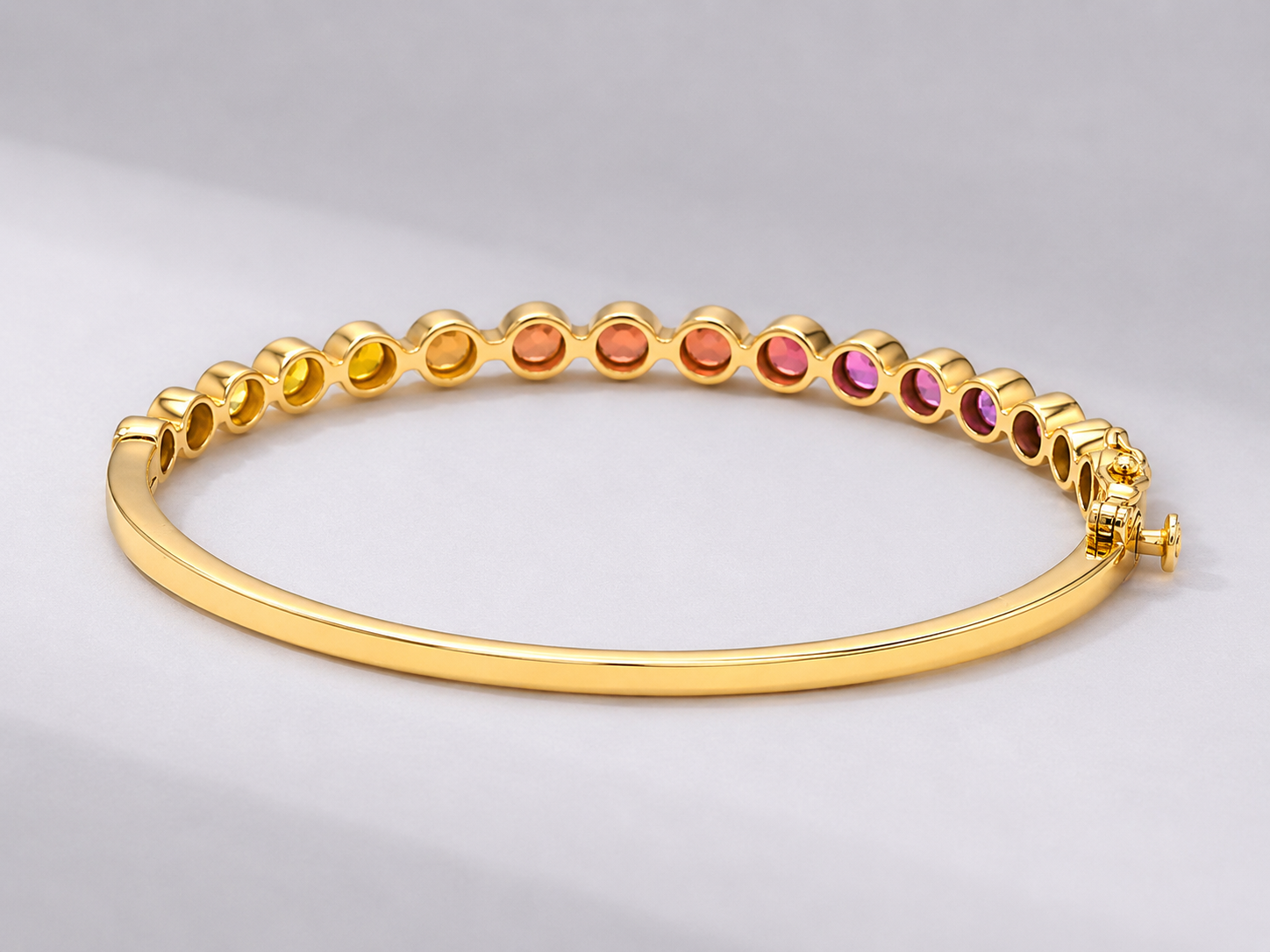 Natural Rainbow Sapphire Bezel-Set Oval Cuff Bangle in 14K Gold