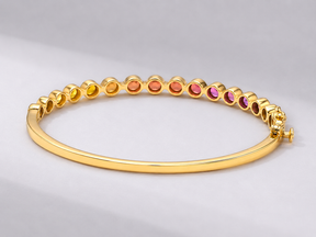 Natural Rainbow Sapphire Bezel-Set Oval Cuff Bangle in 14K Gold