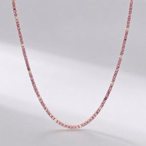 9 Carat Natural Pink Sapphire and Diamond Tennis Choker Necklace in 14K Solid Gold
