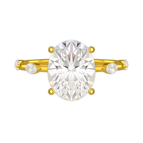3 Carat Oval Lab Grown Diamond Minimalist Thin Engagement Ring with Marquise Accent Stones
