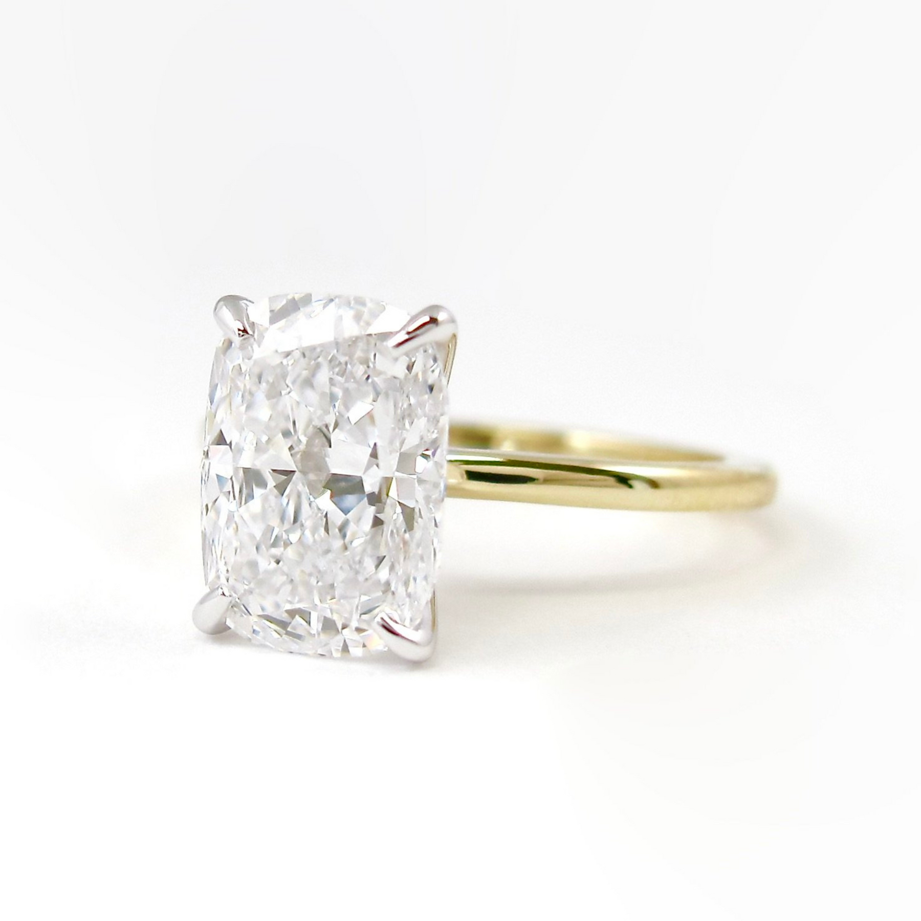 2 Carat Elongated Cushion Cut Two Tone Wedding Ring