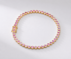 4 Carat Natural Pink Sapphire Bezel-Set Tennis Bracelet in 14K Gold