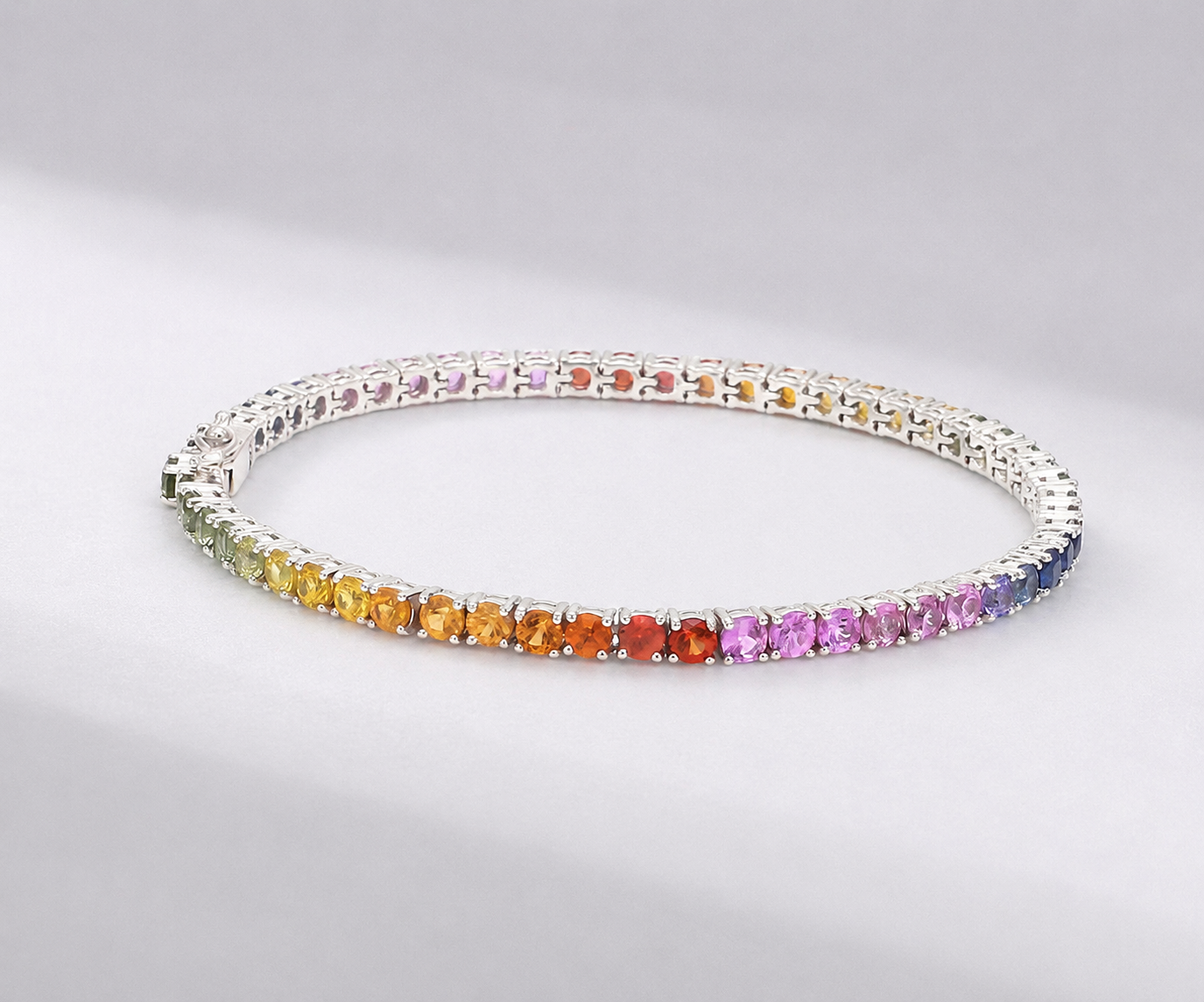 7 Carat Rainbow Sapphire Tennis Bracelet in 14K Solid Gold