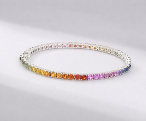 7 Carat Rainbow Sapphire Tennis Bracelet in 14K Solid Gold