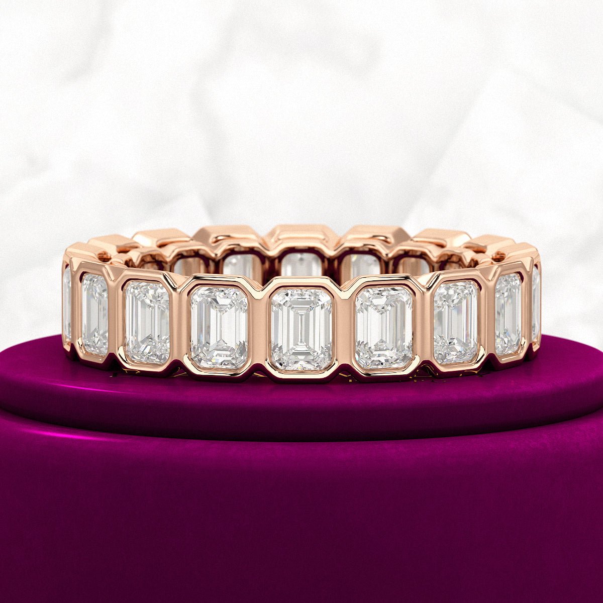 4 Carat Bezel Set Emerald Cut Diamond Eternity Wedding Band - Evara Jewelry LLC