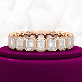 4 Carat Bezel Set Emerald Cut Diamond Eternity Wedding Band - Evara Jewelry LLC