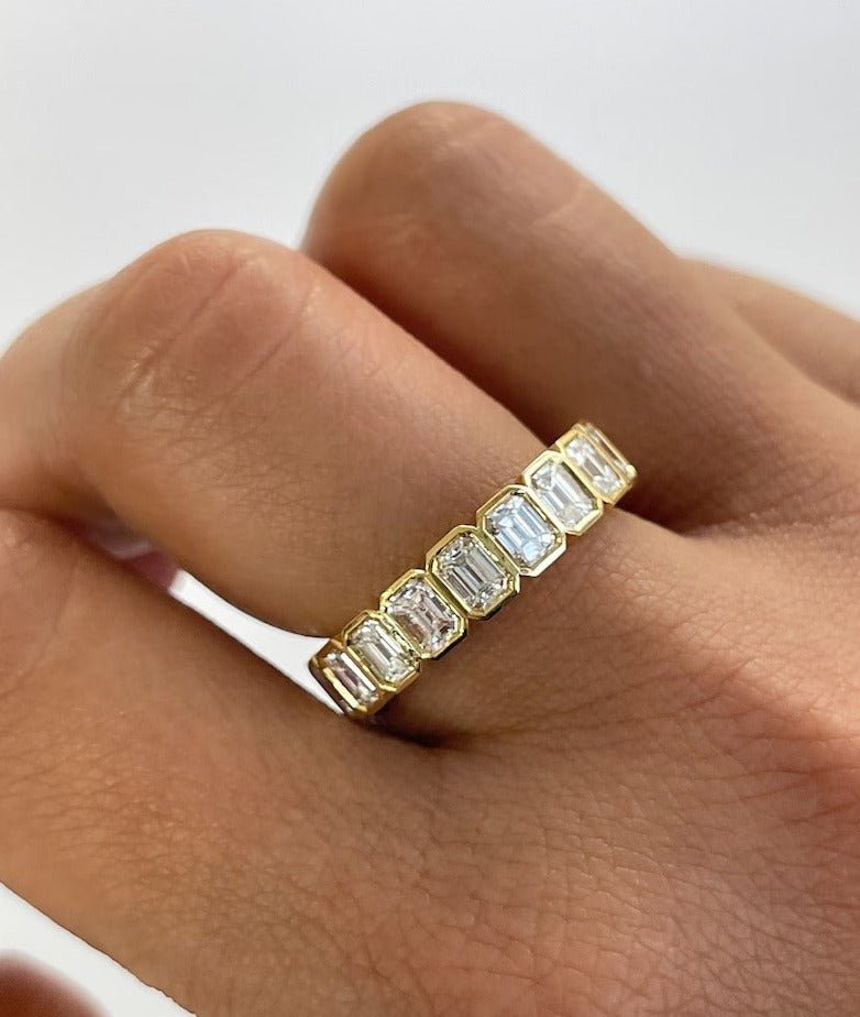 4 Carat Bezel Set Emerald Cut Diamond Eternity Wedding Band - Evara Jewelry LLC