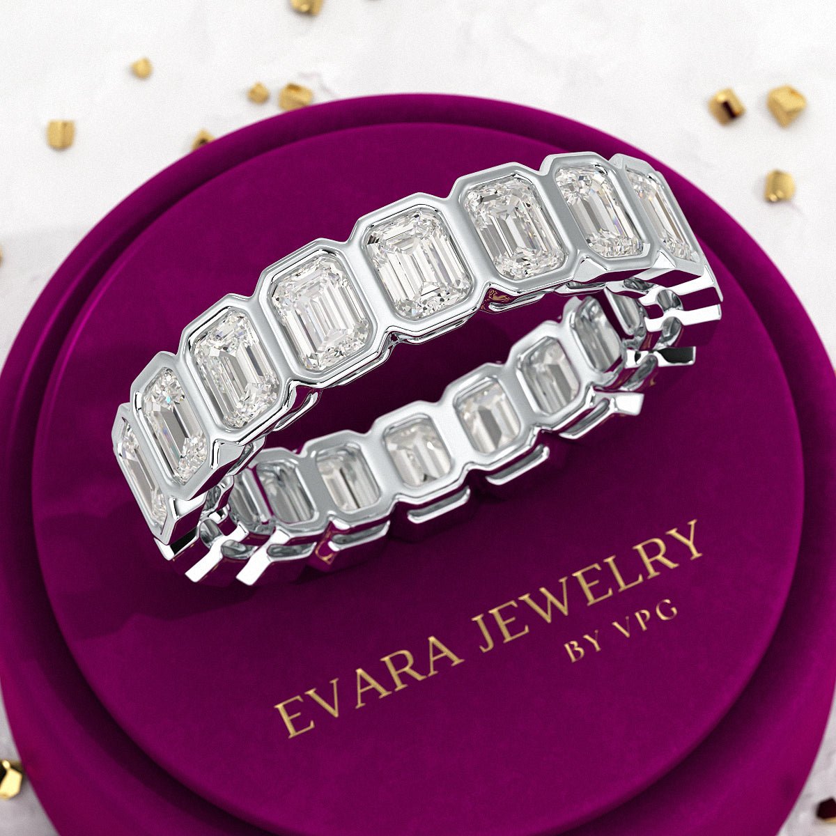 4 Carat Bezel Set Emerald Cut Diamond Eternity Wedding Band - Evara Jewelry LLC