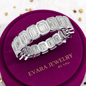 4 Carat Bezel Set Emerald Cut Diamond Eternity Wedding Band - Evara Jewelry LLC
