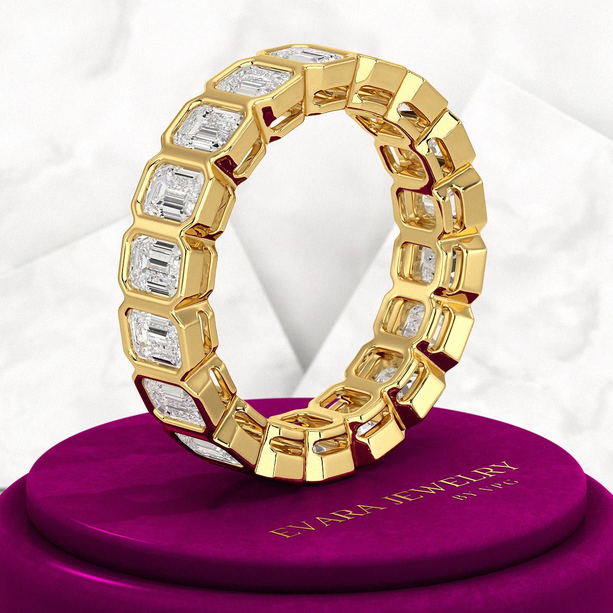 4 Carat Bezel Set Emerald Cut Diamond Eternity Wedding Band - Evara Jewelry LLC