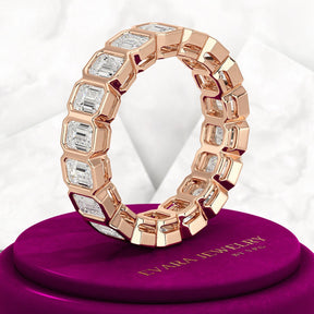 4 Carat Bezel Set Emerald Cut Diamond Eternity Wedding Band - Evara Jewelry LLC
