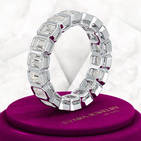 4 Carat Bezel Set Emerald Cut Diamond Eternity Wedding Band - Evara Jewelry LLC