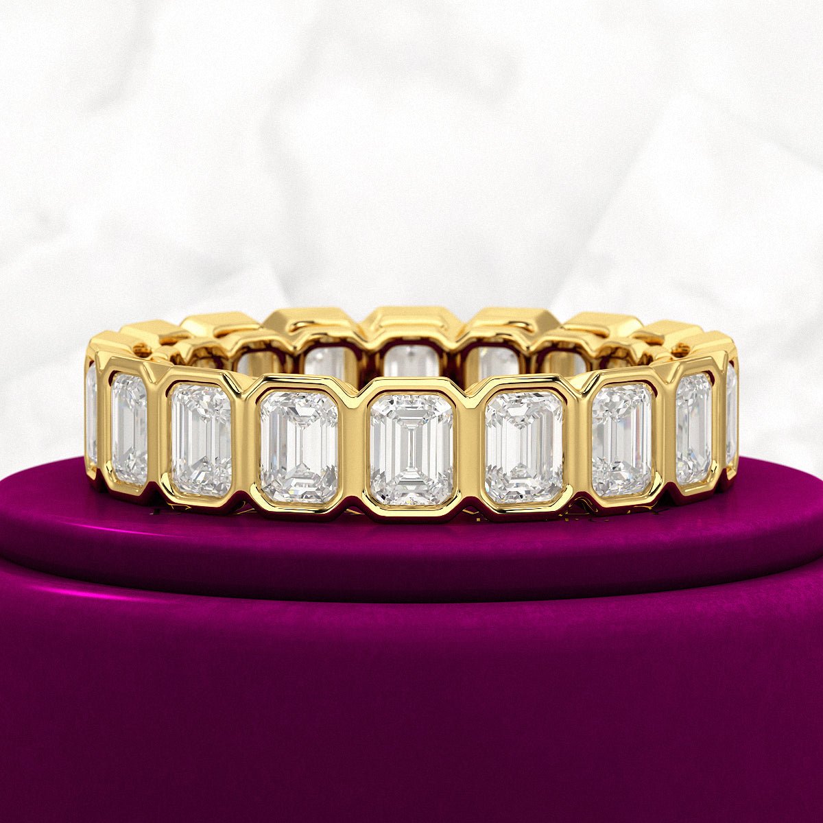 4 Carat Bezel Set Emerald Cut Diamond Eternity Wedding Band - Evara Jewelry LLC