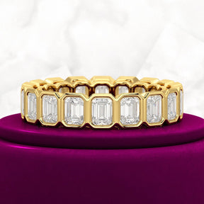 4 Carat Bezel Set Emerald Cut Diamond Eternity Wedding Band - Evara Jewelry LLC